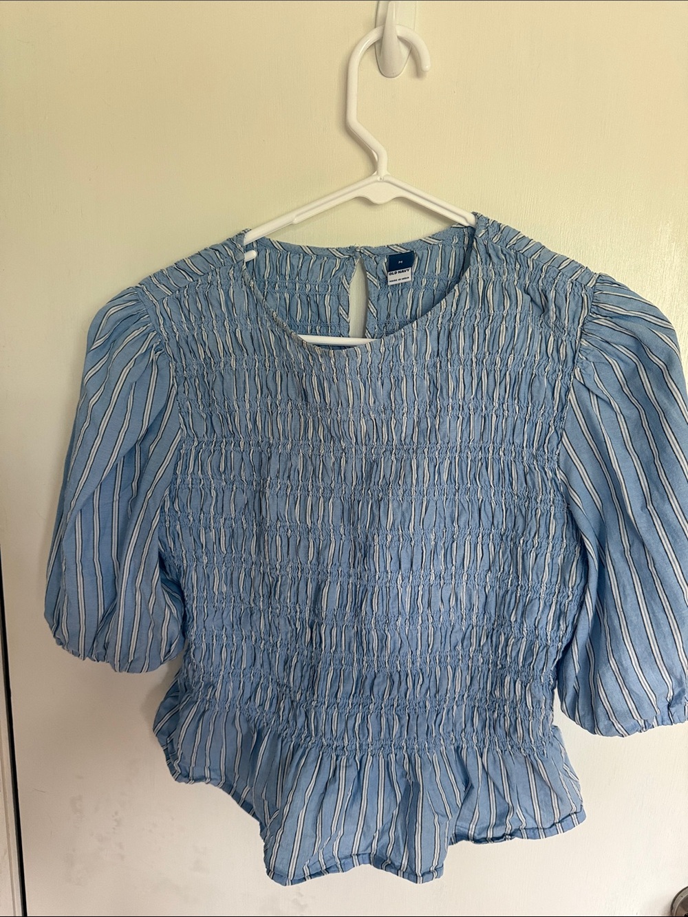 Old Navy Light Blue Striped Smocked Peplum Blouse